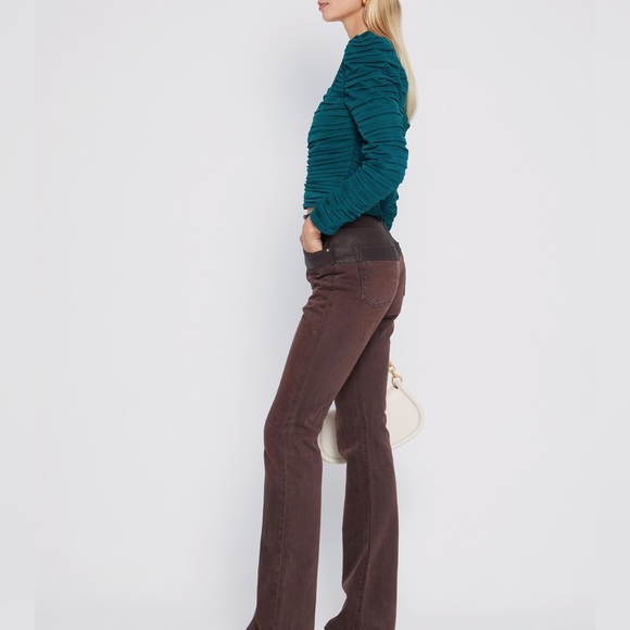 NEW Kourt Anastasia Ruched Pleated Blouse Crop Reformation Green Size XXL NWOT - Picture 3 of 8